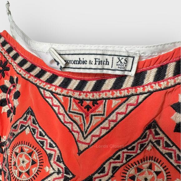 Abercrombie & Fitch Embroidered Peplum Tank Top | XS White Red Geo Print Boho - Picture 3 of 7